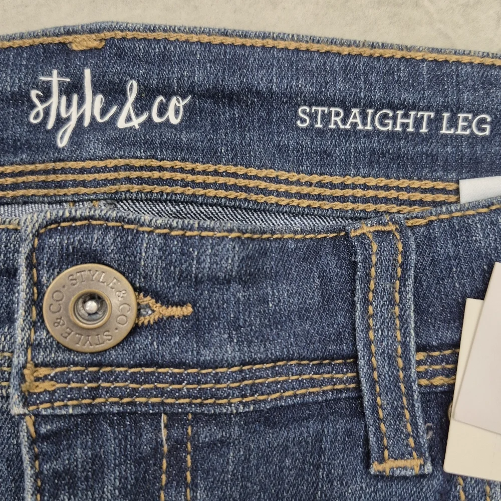 Style & Co Core jeans women's 12 Long dark wash rail straight stretchy high rise - Picture 10 of 16